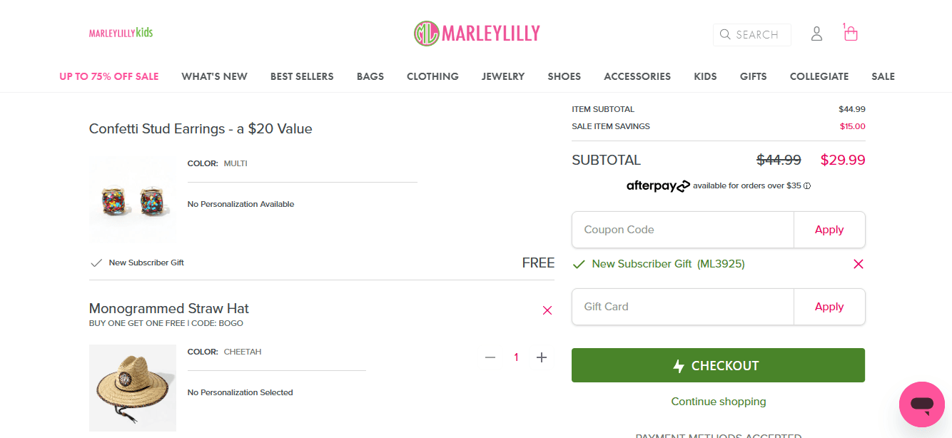 Marleylilly.com apply coupon code